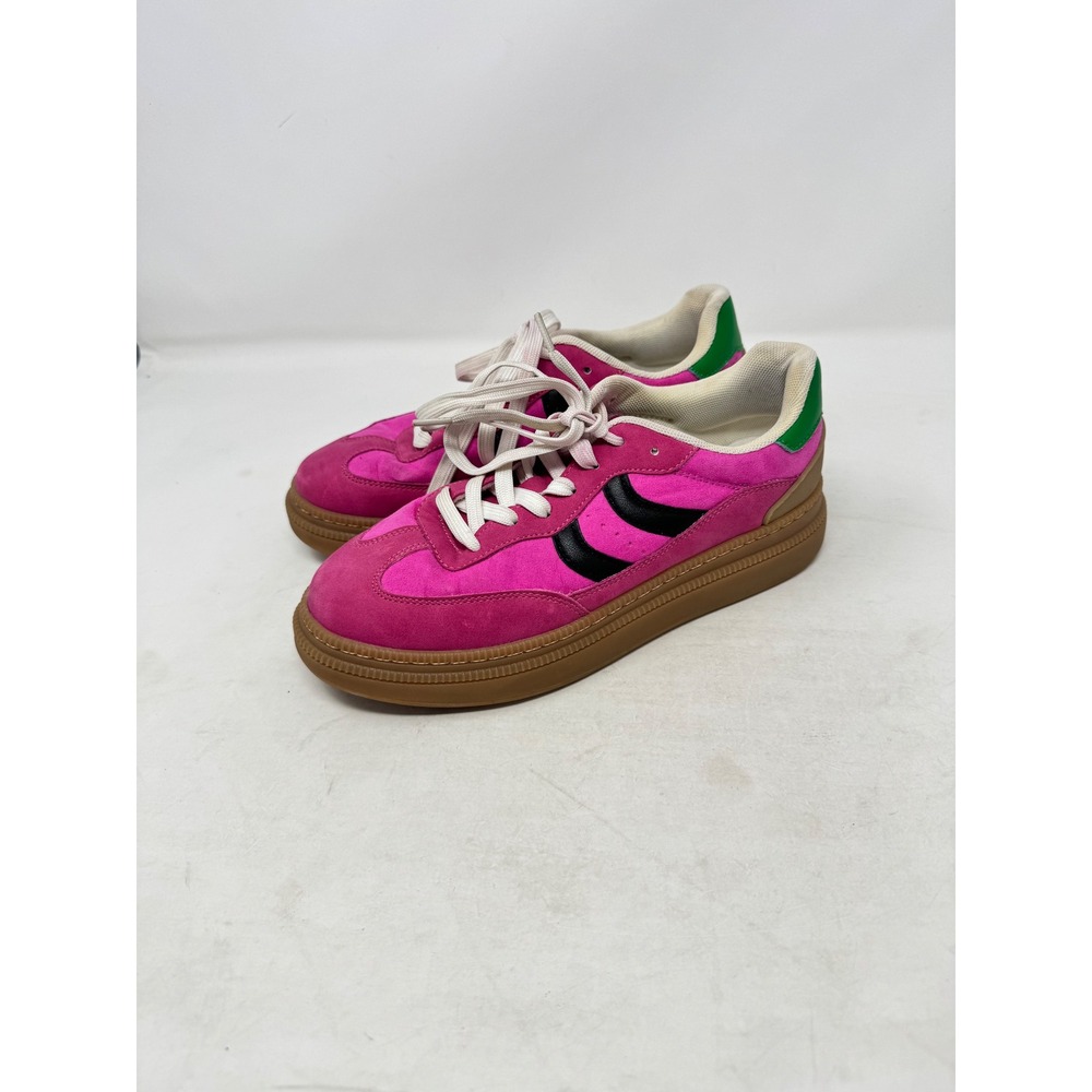 Steve Madden Catcher Sneakers Pink‎ Green Suede Platform Retro Sporty Shoes 7.5